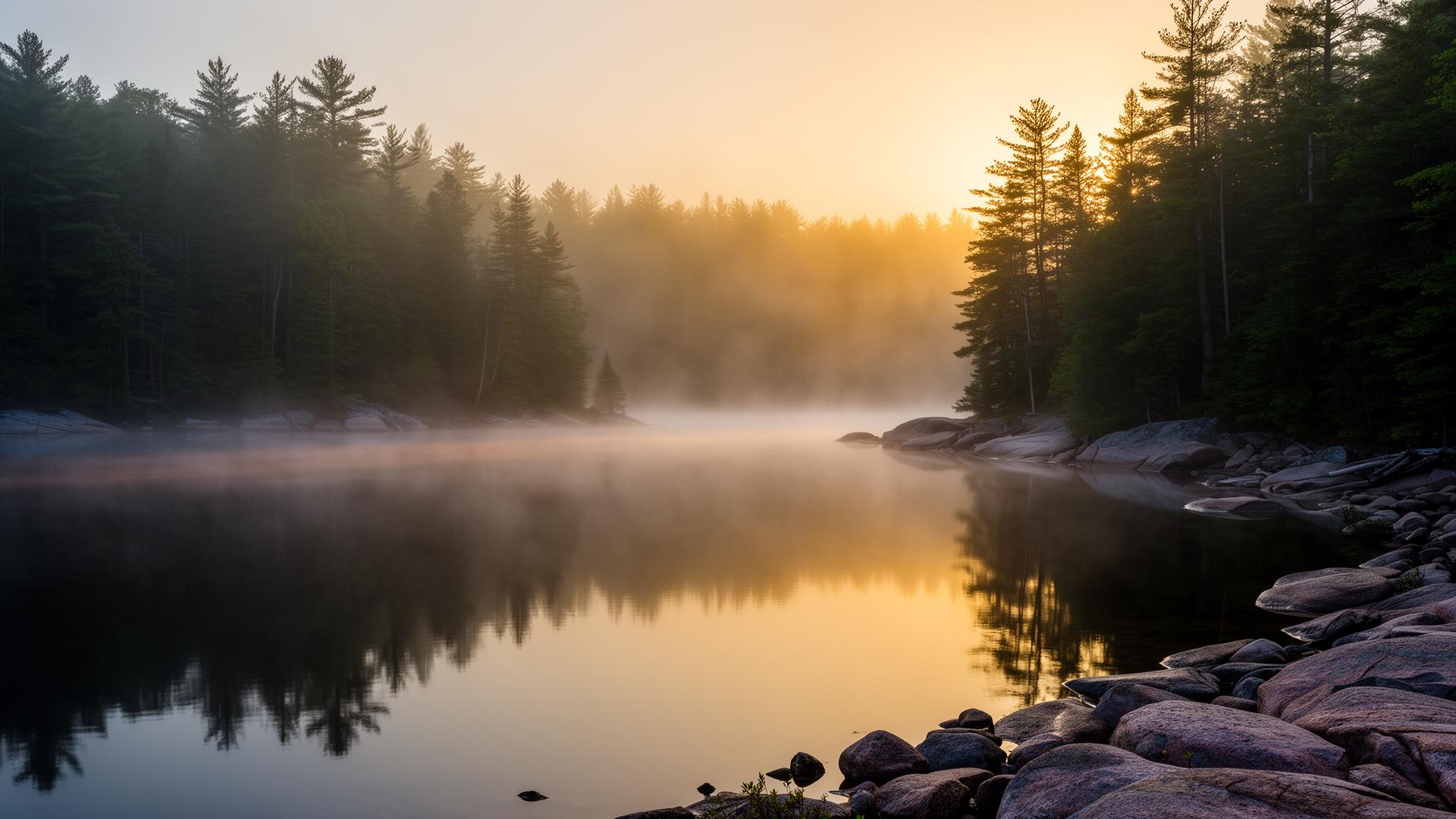 Misty sunrise on a Muskoka lake